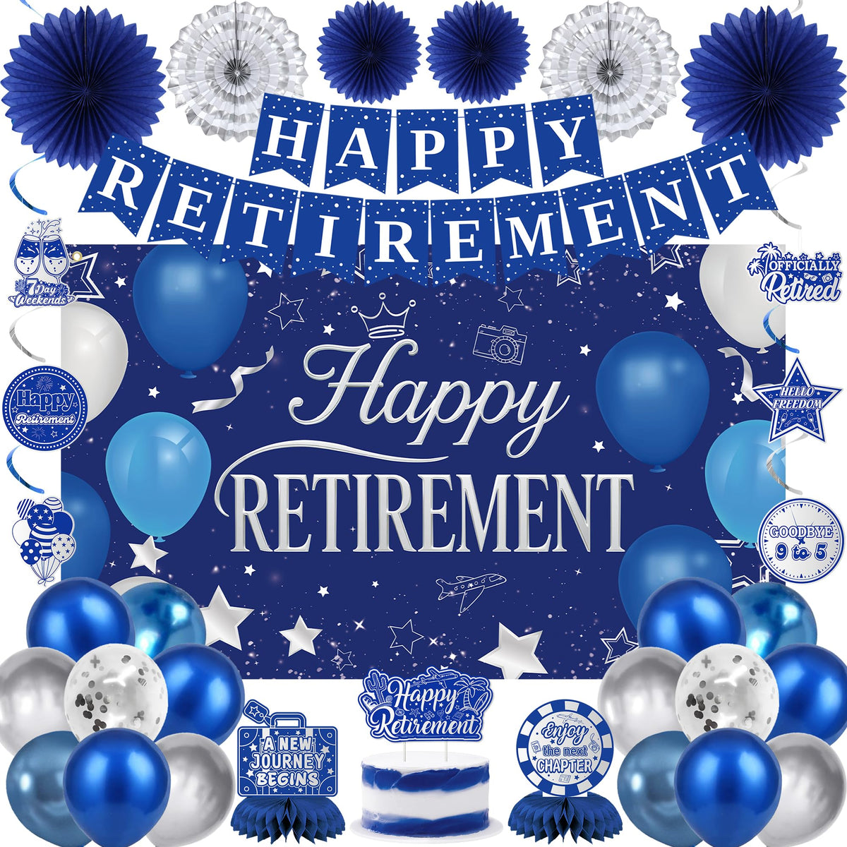 Holkcog blue retirement banner 40x6.5 inches for photo moments