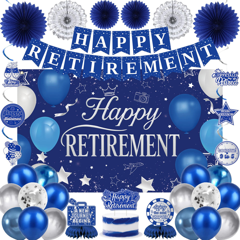 Holkcog blue retirement banner 40x6.5 inches for photo moments