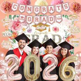 Holkcog Congrats Grad banner in pink and rose gold