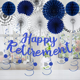 Holkcog dark blue 8in paper fan brings bold color to cluster decorations.