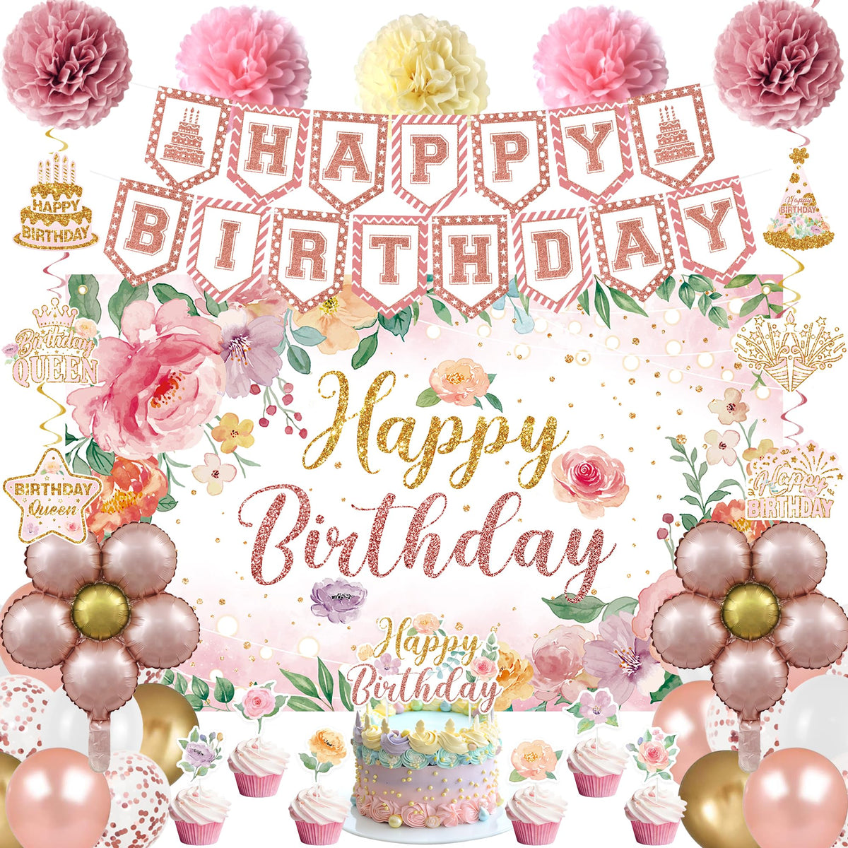 Holkcog flower birthday background provides a chic garden backdrop for photos.