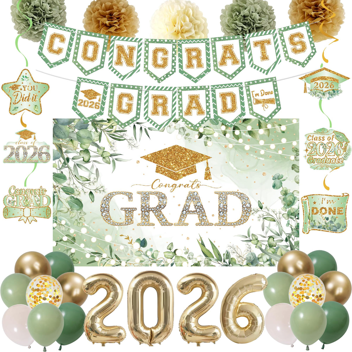 Holkcog green gold graduation backdrop for timeless photos