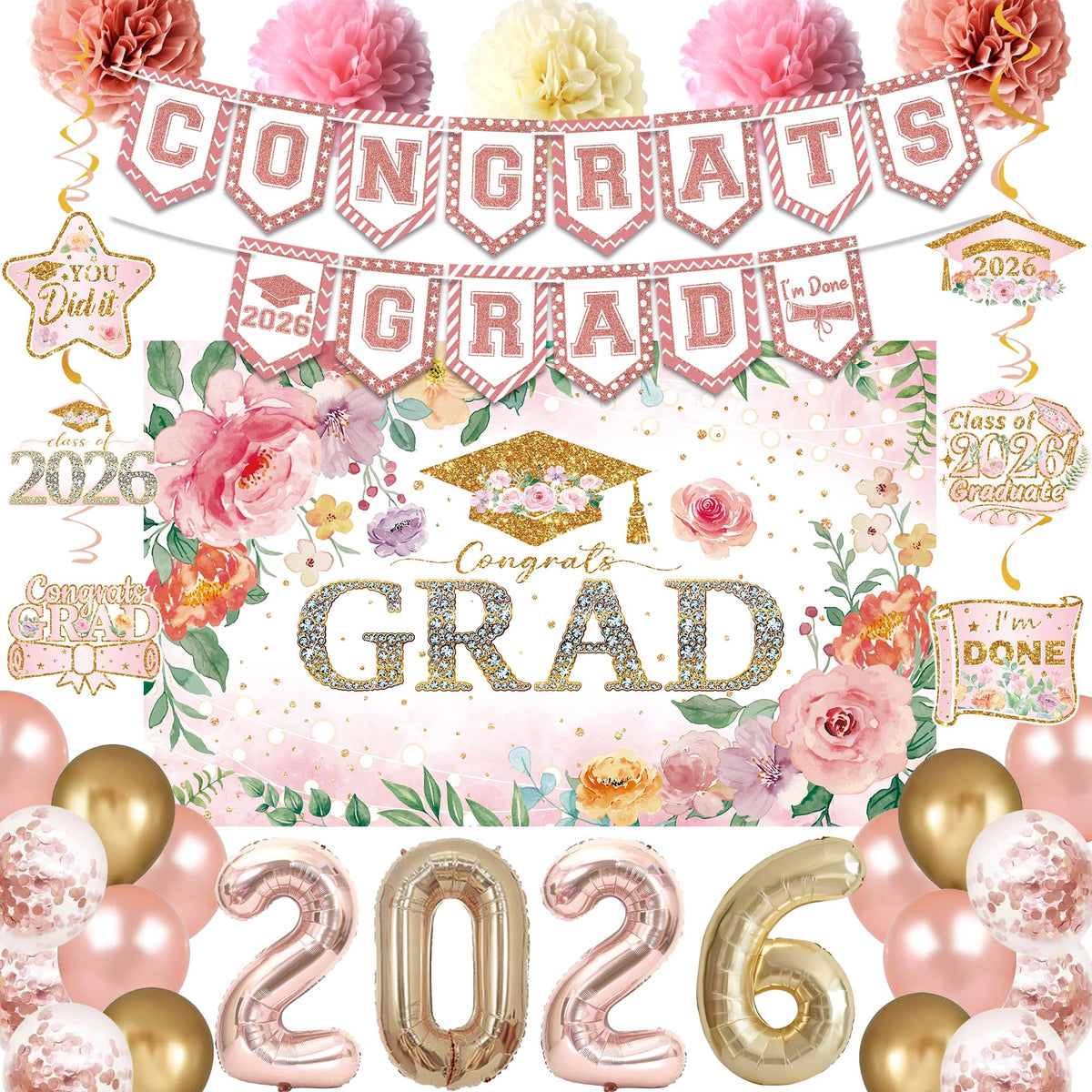 Holkcog graduation backdrop pink floral for Class of 2026 celebrations