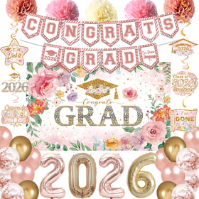 Holkcog graduation backdrop pink floral for Class of 2026 celebrations
