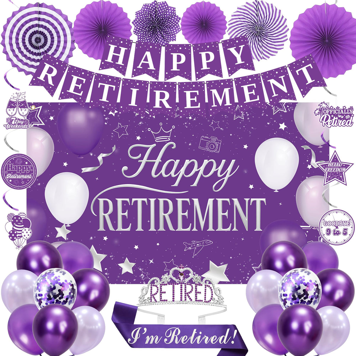 Holkcog happy retirement banner decor for a festive photo area.