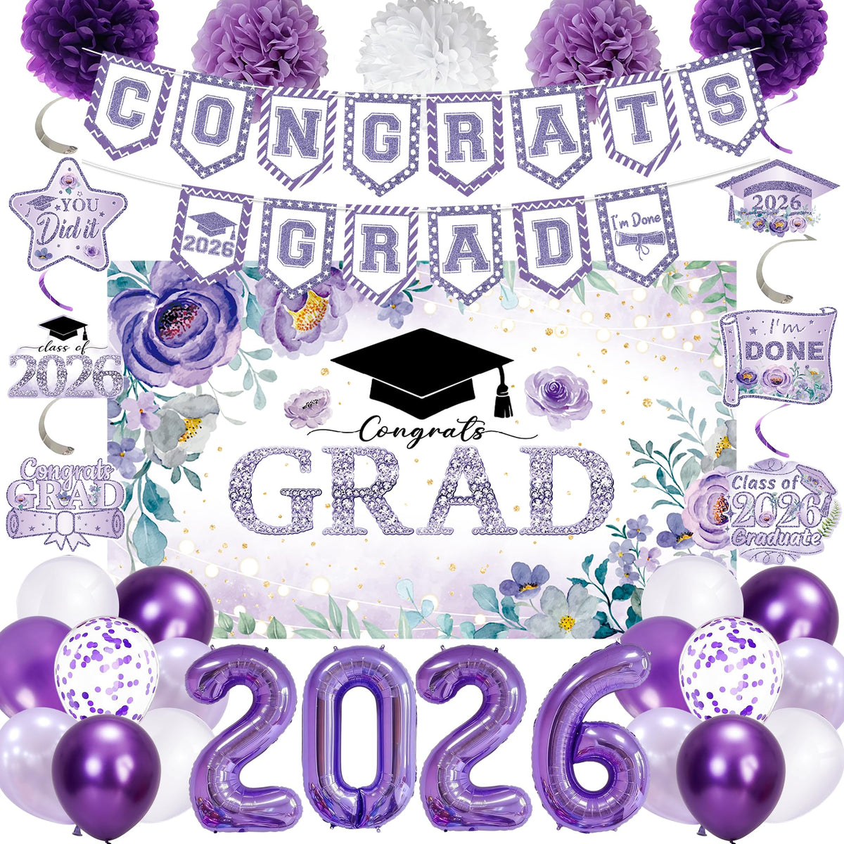 Holkcog purple graduation backdrop anchors the Class of 2026 photo wall