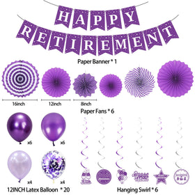 Holkcog retirement banner backdrop in silver and purple for event photos.