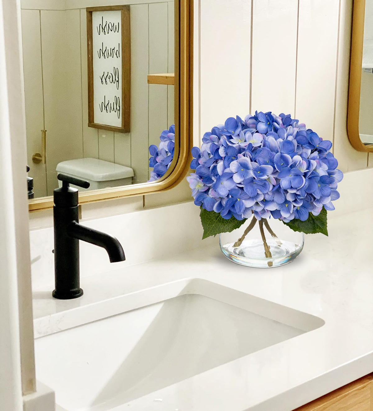 Hollyone glass vase with faux water detail enhancing lifelike look