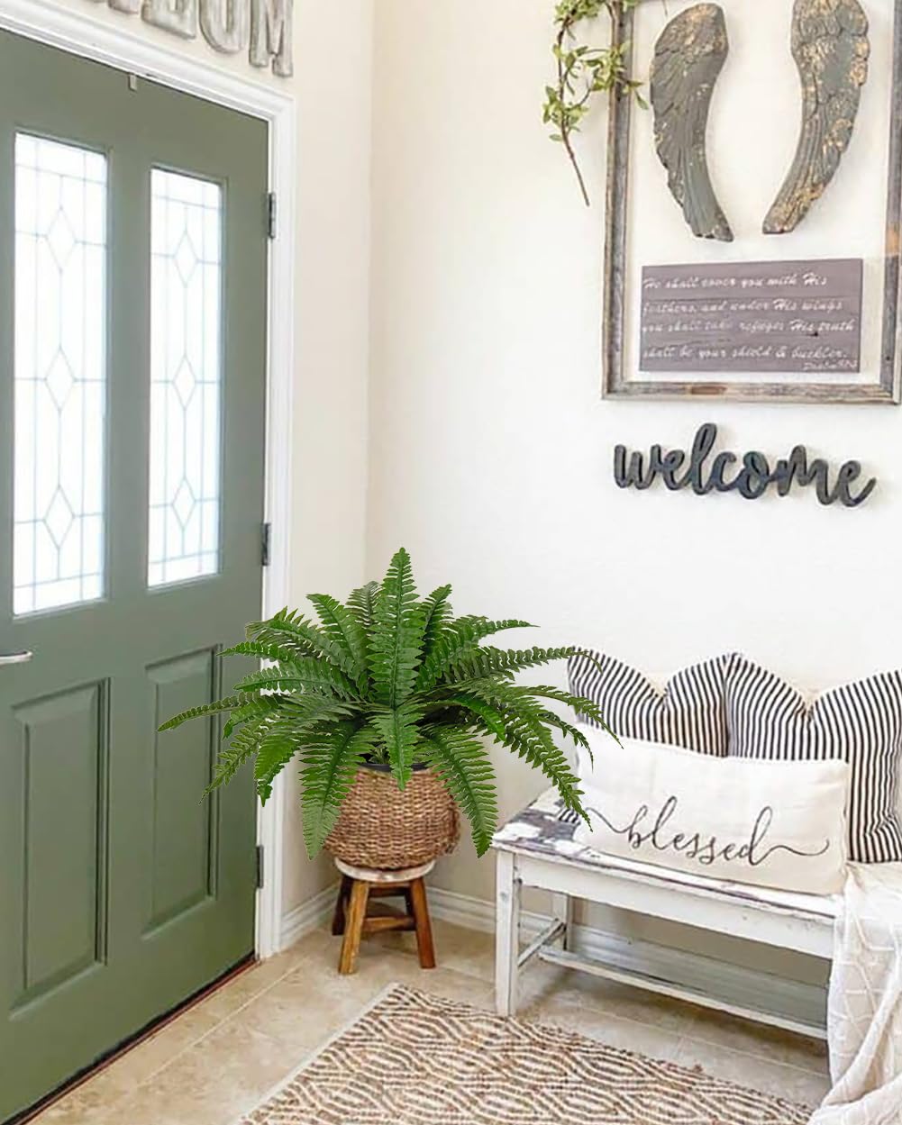 Hollyone greenery faux ferns in pot add easy greenery to any corner.