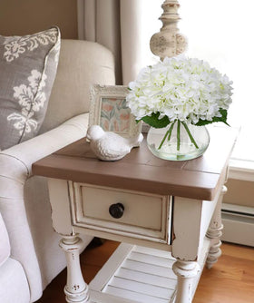 Hollyone Hydrangea 9x9 inch arrangement fits tabletops.