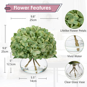 Hollyone hydrangea artificial flowers close-up on green stems for natural look