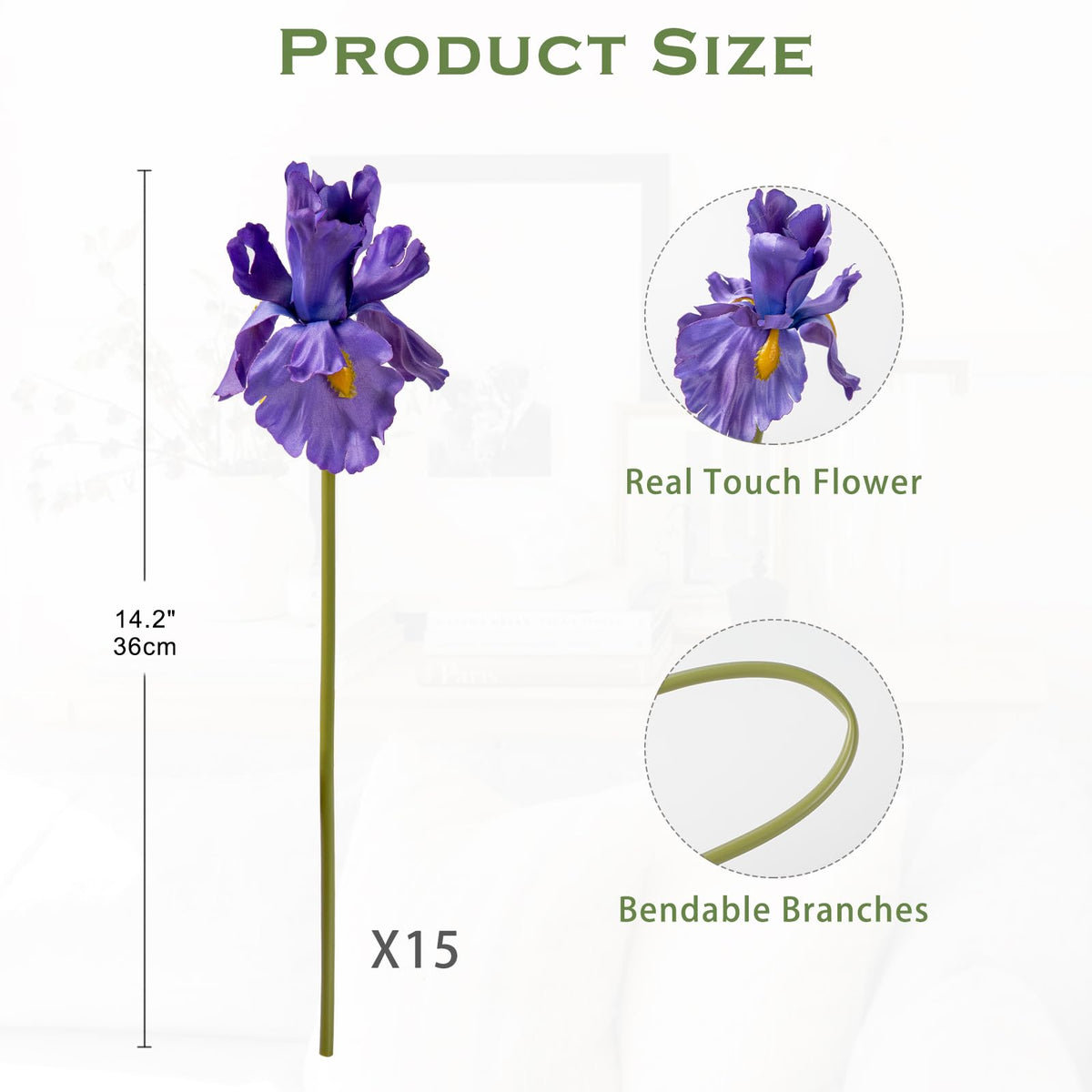 Hollyone iris real-touch petals for lifelike home arrangements