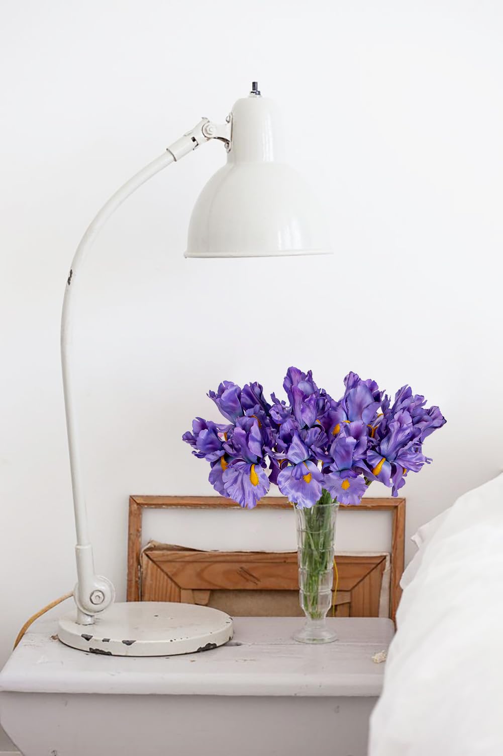 Hollyone iris arrangement adds color and texture to weddings and home tables