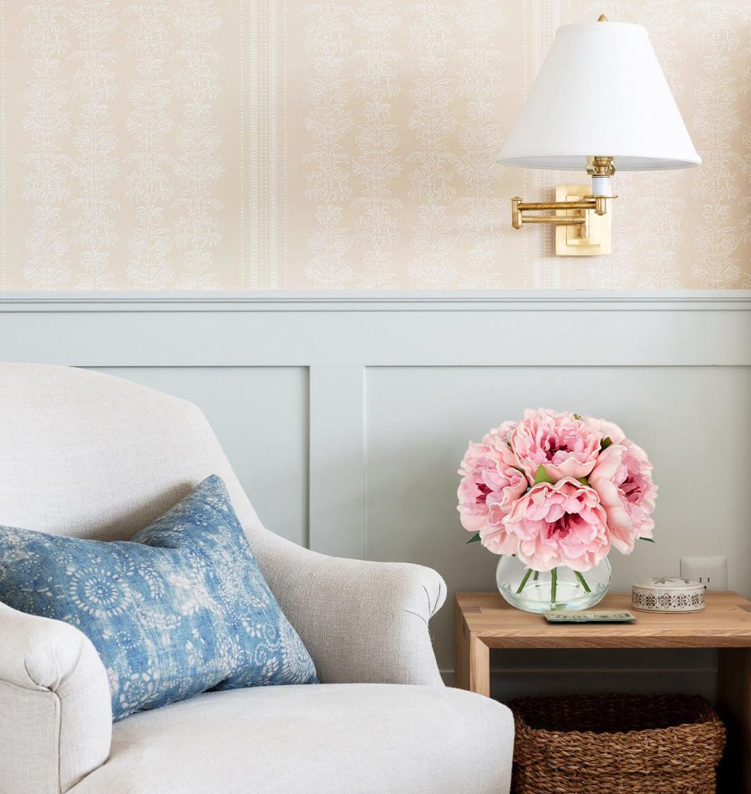 Hollyone lifelike peony bouquet in glass vase suits living rooms.