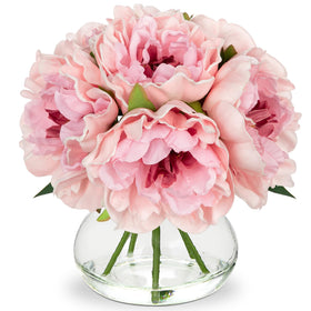 Hollyone light pink peonies artificial flowers with vase for elegant home decor.