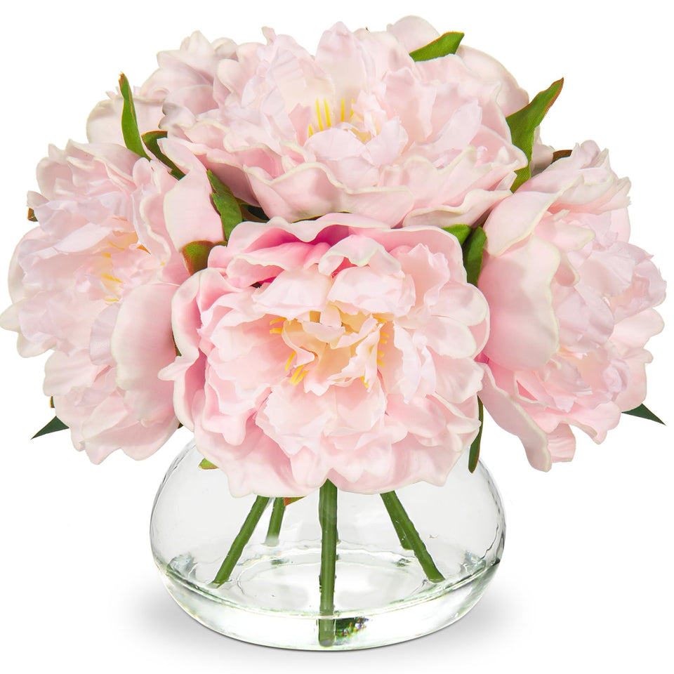 Hollyone pink peonies in glass vase for elegant home decor and romantic tabletop display.