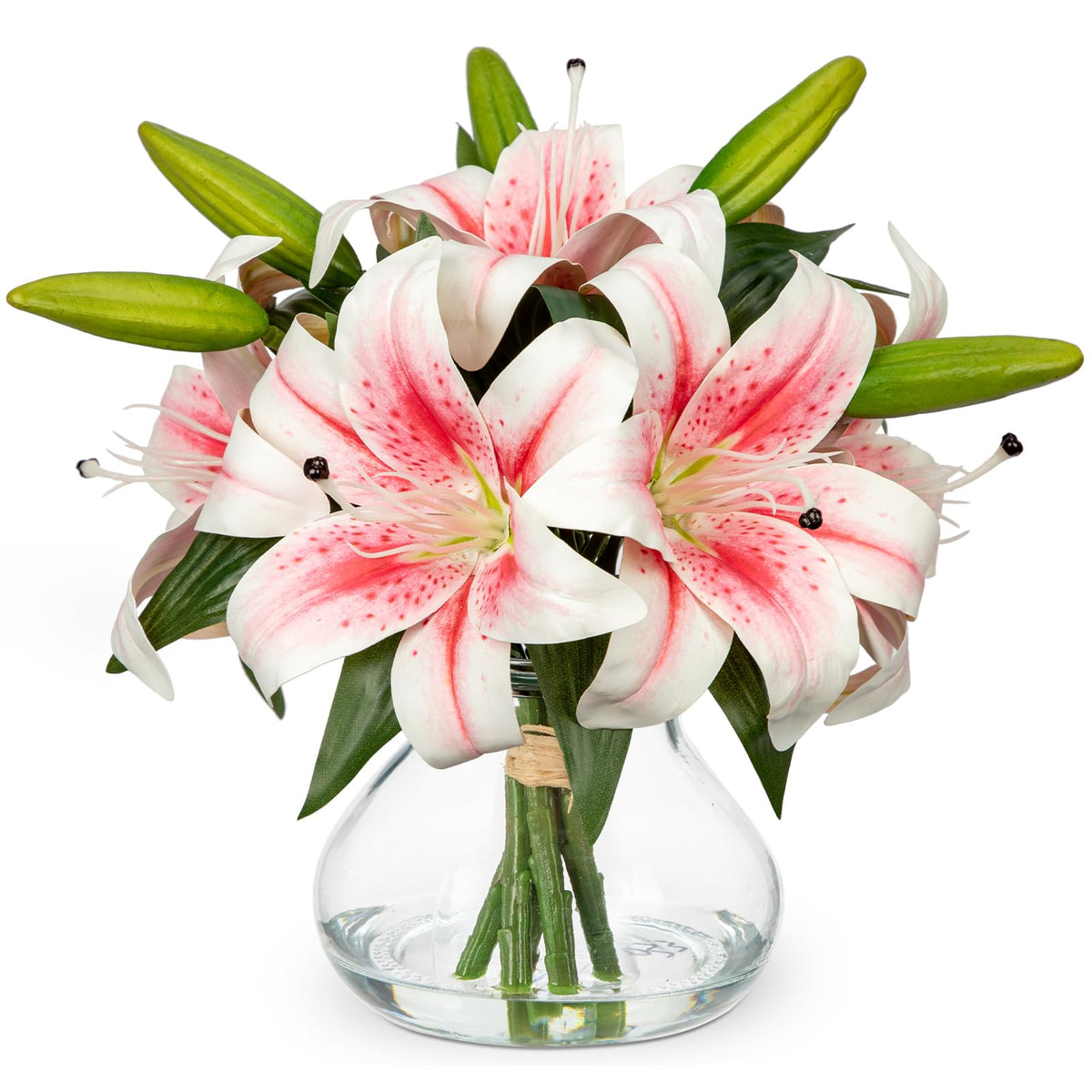 Hollyone tiger lily real-touch with glass vase for elegant home decor