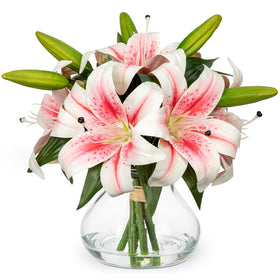 Hollyone tiger lily real-touch with glass vase for elegant home decor