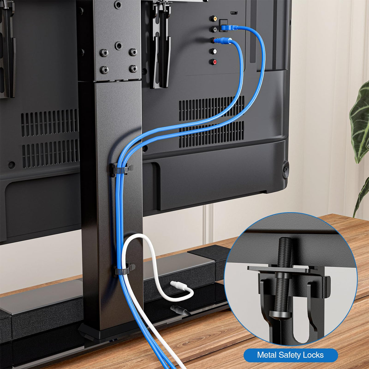 HOLMAXD tabletop TV stand riser helps organize AV devices beneath the screen.