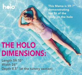 HOLO pregnancy pillow for water use offers buoyant belly support while floating.