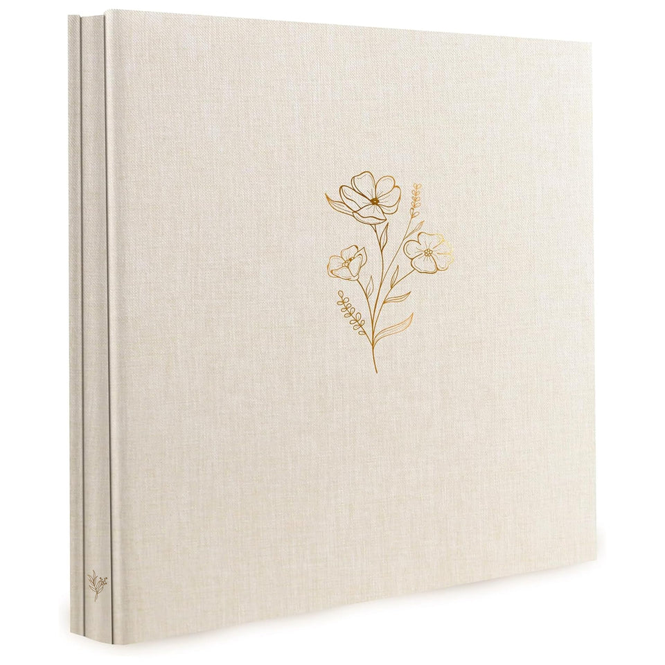 Holoary beige linen cover with flower hot stamping, a stylish memory keeper.