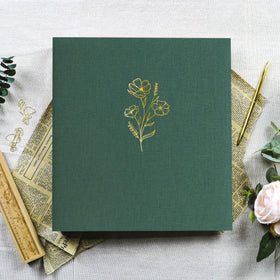 Holoary linen-cover texture highlighted by hot-stamped flower design.