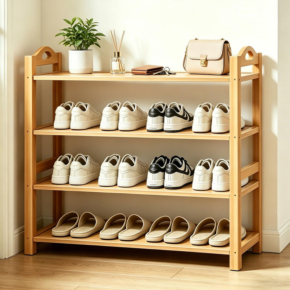 HOLTPHILI 4-Tier Shoe Rack assembled in entryway for organized footwear