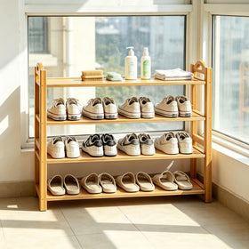 Full-capacity HOLTPHILI rack holding 16–18 pairs of shoes in a tidy row
