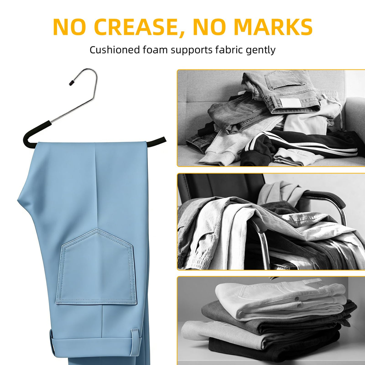 Homa Jia slim profile saves closet space and keeps garments tidy.