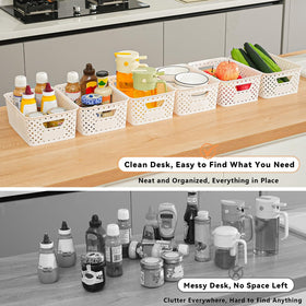 Homaigie baskets with writable label sheet for quick categorization.