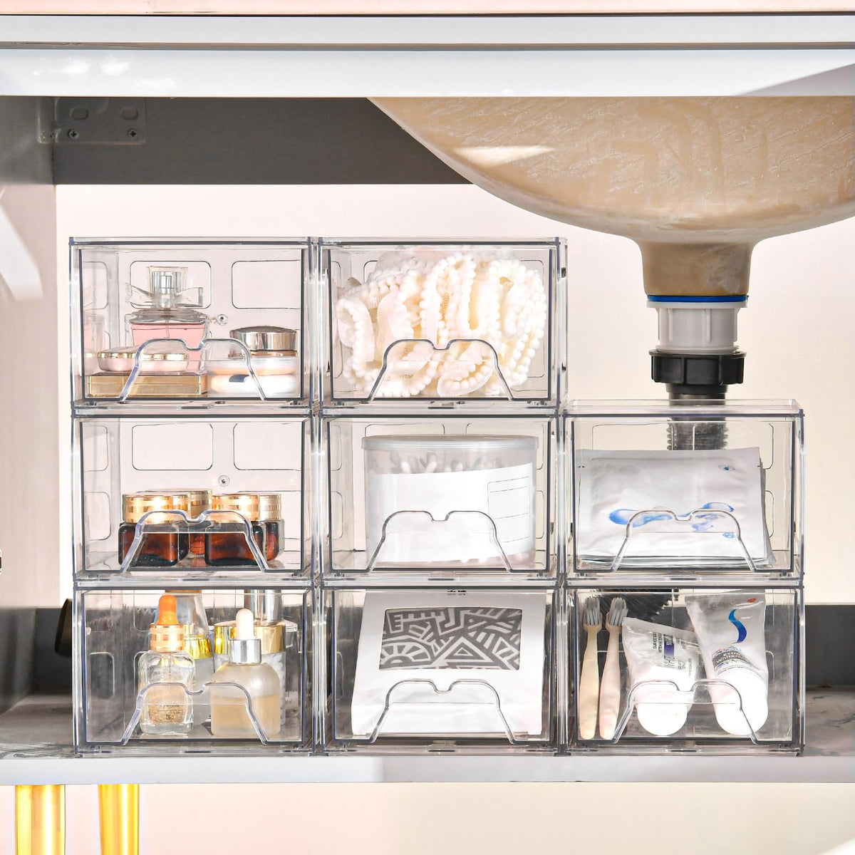 Homaigie makeup organizer on vanity demonstrates compact display and tidy cosmetics.