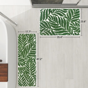 Homantic green bathroom runner adds fresh color to the space.