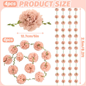 Homarkable pink tissue pom-pom garland with leafy accents enhances garden party ambience