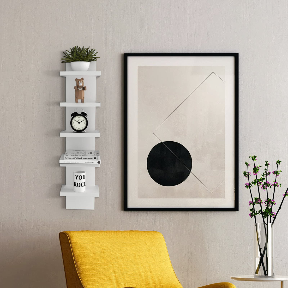 Homaterial 5 Tier Wall Shelf Unit candle and plant display adds warmth and organization
