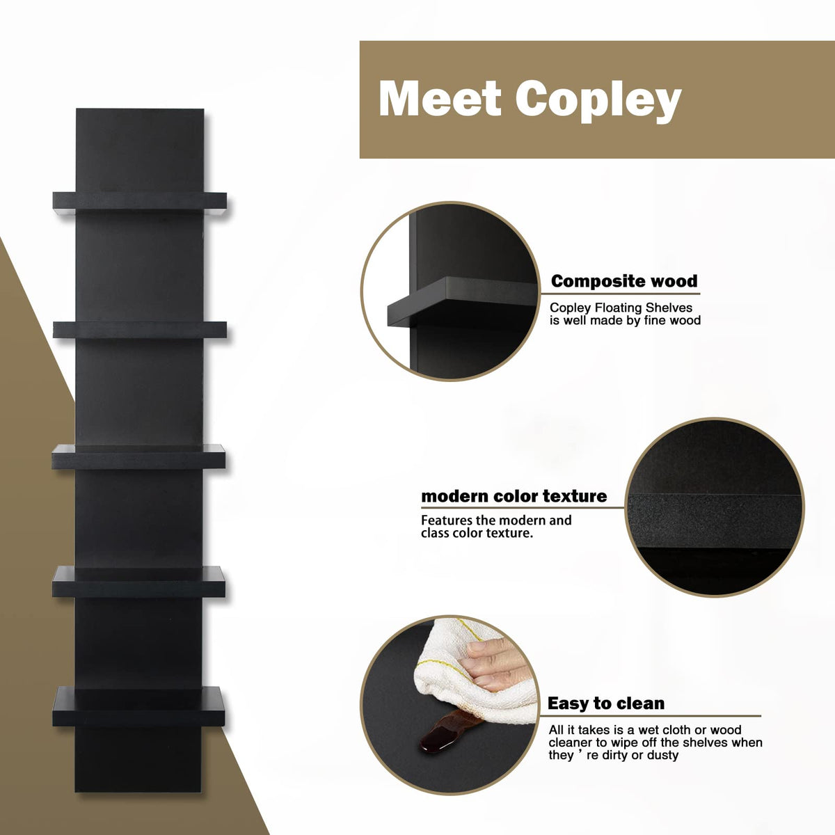 Homaterial floating shelves black finish adds modern contrast and practical shelving options.