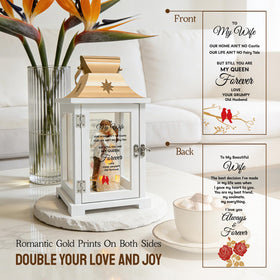 Homazing lantern showing double sided prints with two loving messages