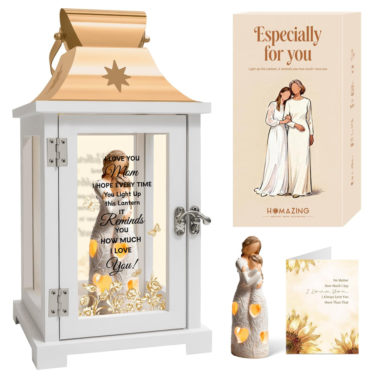 Homazing embrace-figure lantern highlights the mother-daughter bond for heartfelt gifting.