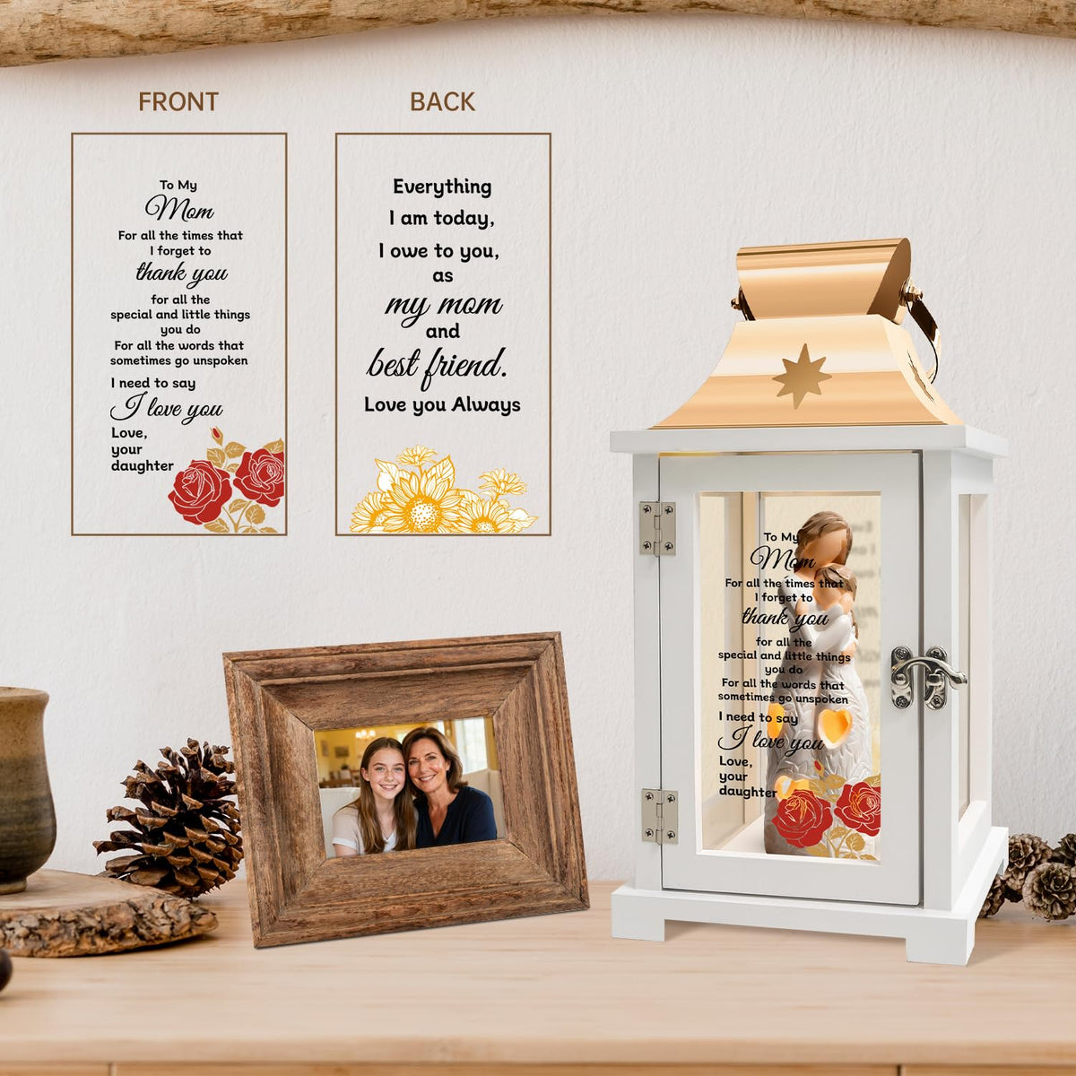 Homazing hand-painted resin figurine highlights a tender mother-daughter moment.