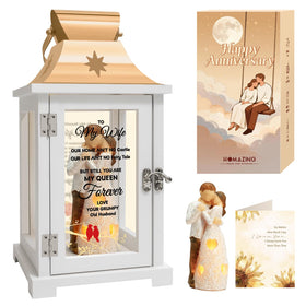 Homazing lantern with couple figurine and LED candle for romantic ambiance