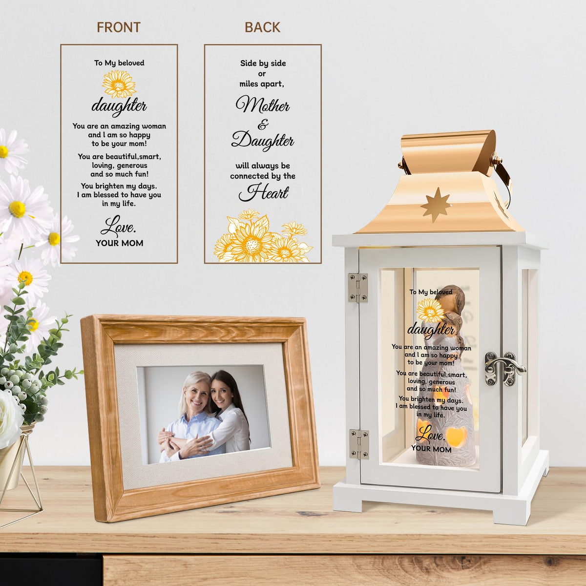 Homazing rose-gold top and wooden base create elegant display.