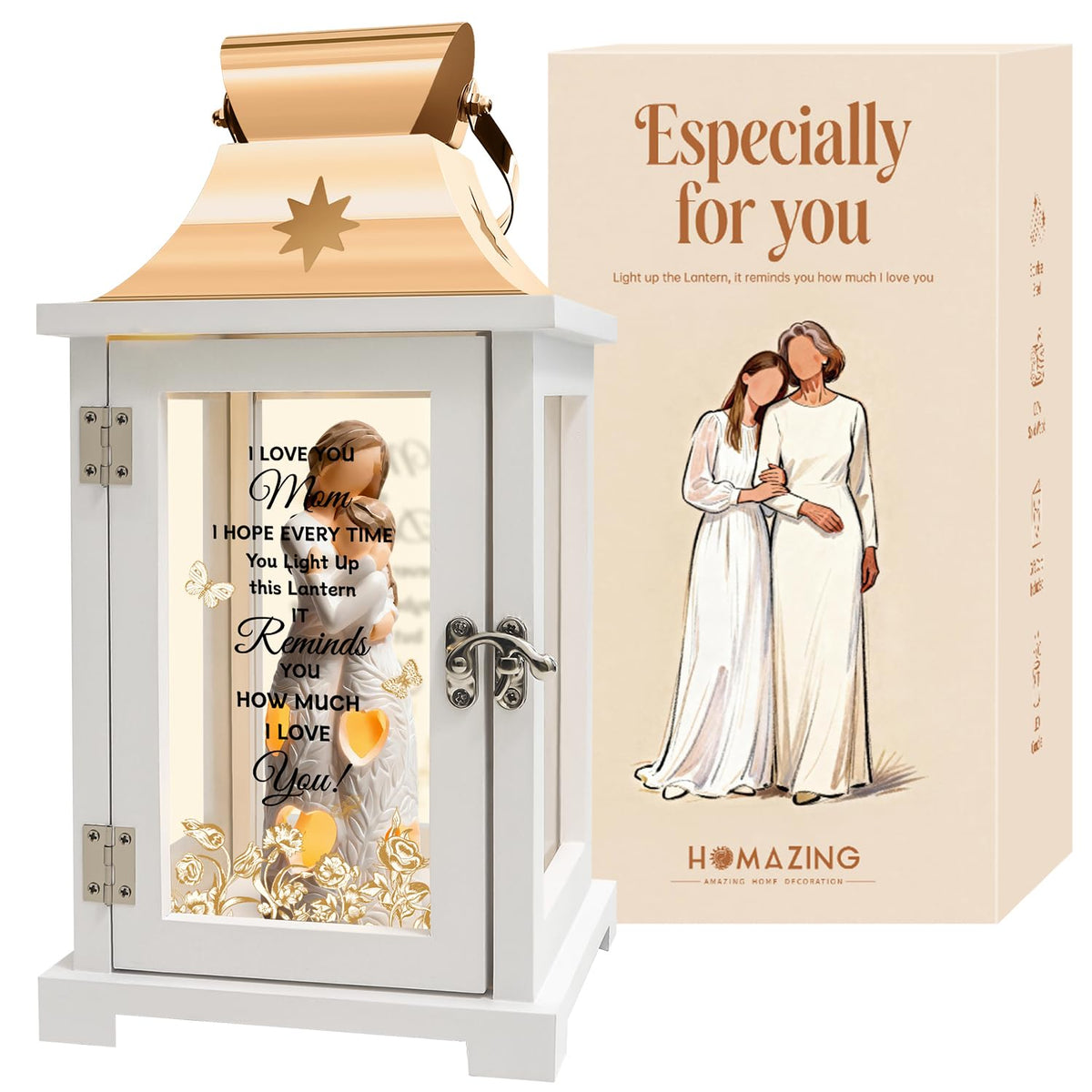 Homazing glass lantern powered by batteries for safe mantel display.