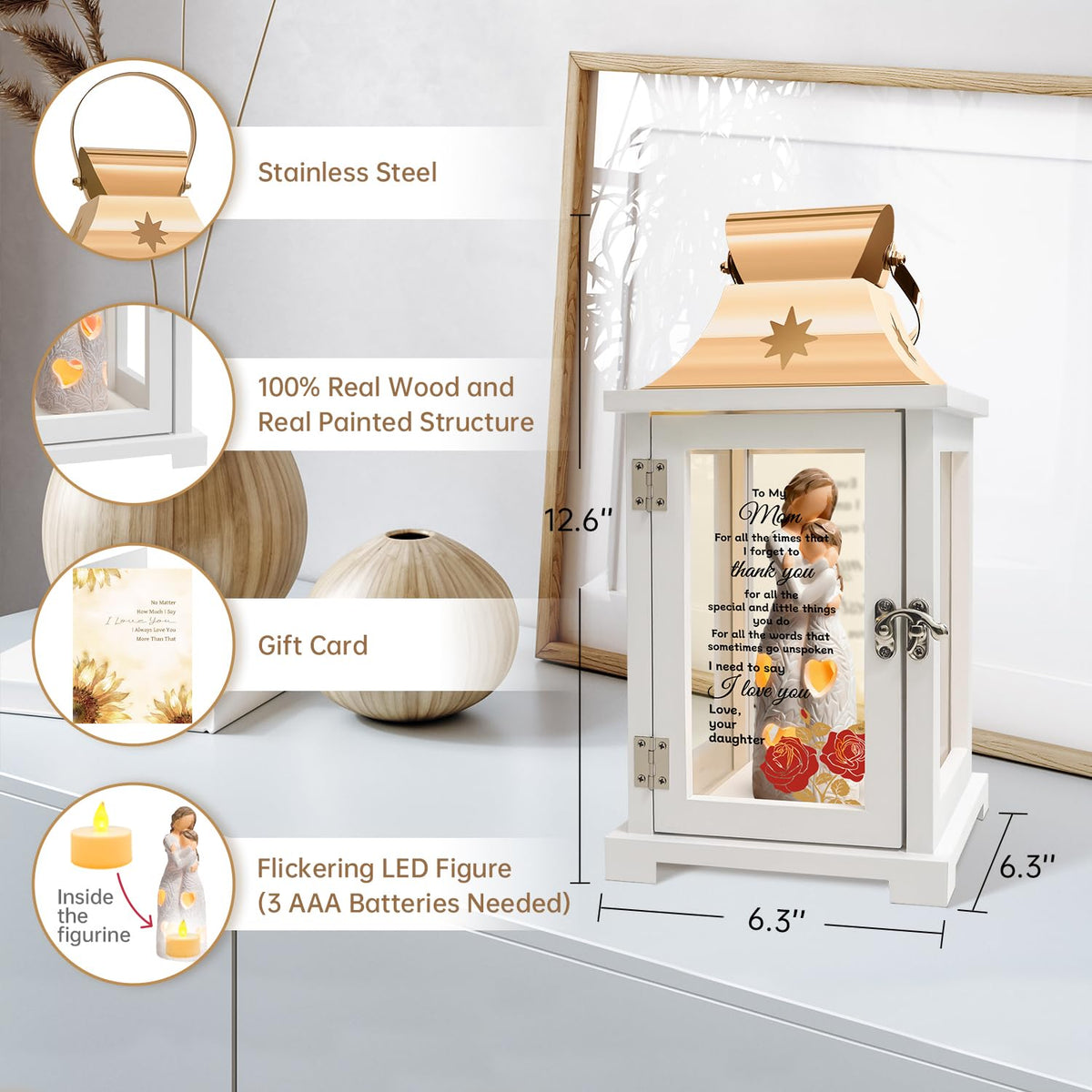 Homazing two-sided quote lantern showcases heartfelt messages for Mom.