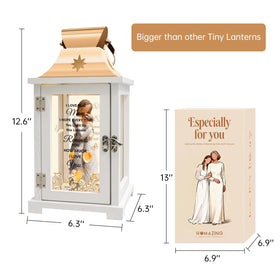 Homazing white-gold top wood-frame lantern provides stylish display in any room.