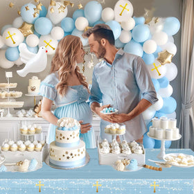 Hombae Mi Bautizo cake topper as centerpiece finishing touch.