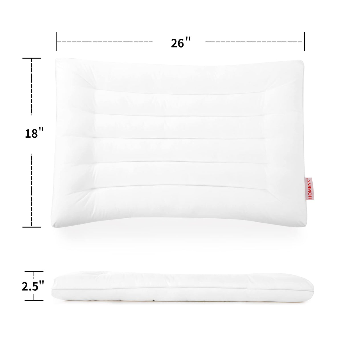 HOMBYS 2.5-inch height flat pillow supports stomach sleepers with gentle elevation.