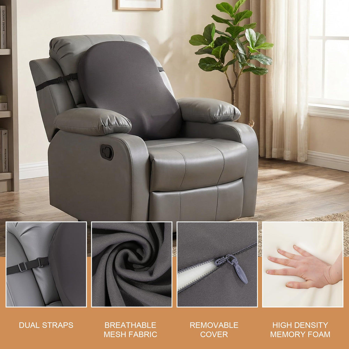 HOMBYS adjustable straps secure the pillow to most chairs.