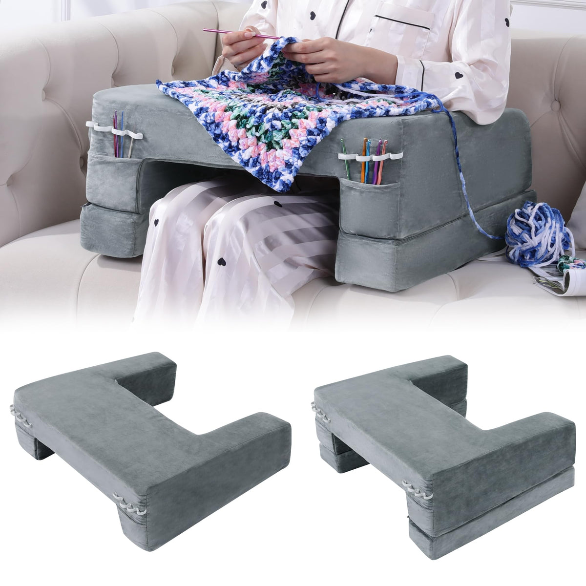 HOMBYS adjustable foam crochet pillow for lap desk offers ergonomic support during crochet
