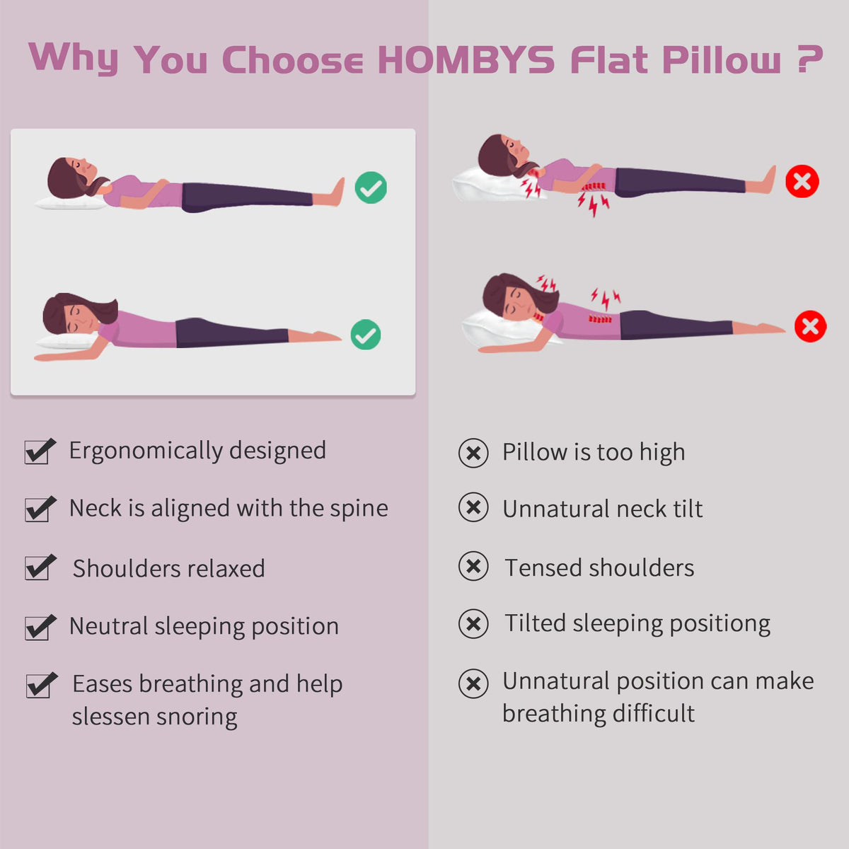 HOMBYS back and stomach support pillow shown with even filling distribution.