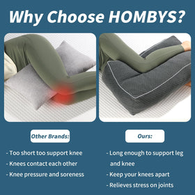 HOMBYS full-length 26-inch knee pillow promotes proper spinal alignment.