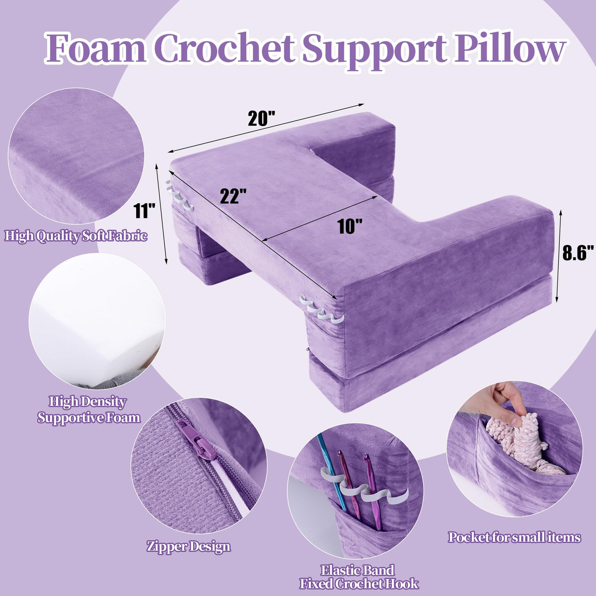 HOMBYS lap desk pillow with side pocket for crochet tools